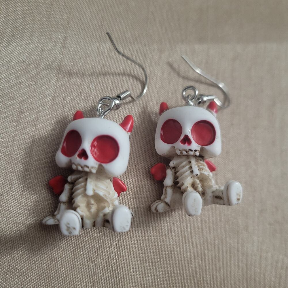 Gothic baby devil skeleton 3d halloween earrings